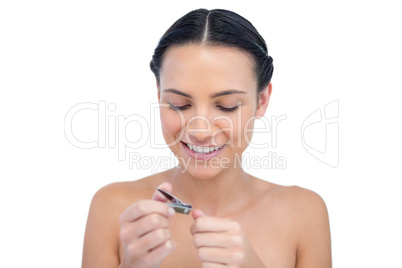 Natural model using nail clippers