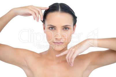 Attractive topless model gesturing