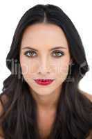 Dark haired woman with red lips