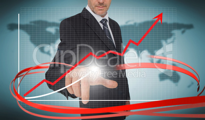 Businessman touching growth graph on futuristic interface with r