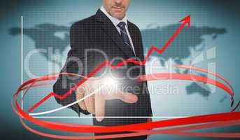 Businessman touching growth graph on futuristic interface with r