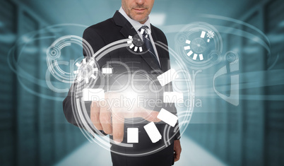 Businessman touching futuristic circle interface