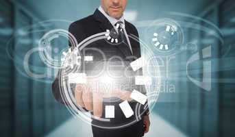 Businessman touching futuristic circle interface