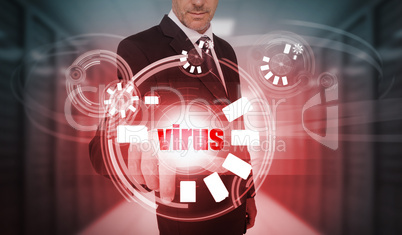 Businessman touching futuristic virus interface
