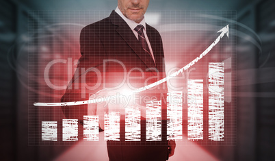 Businessman pressing red chart and arrow interface