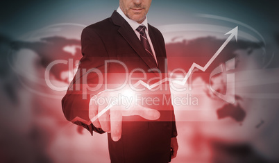Businessman selecting red growth arrow interface
