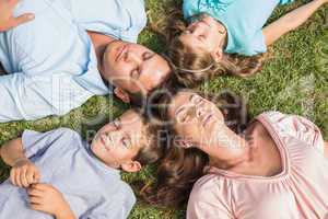 Family lying on the grass in a circle