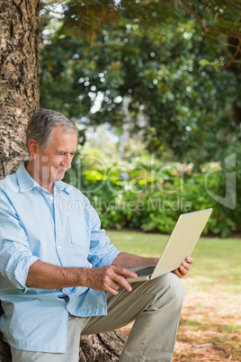 Old man looking at his laptop