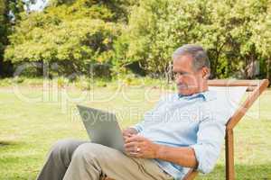 Smiling mature man using his laptop