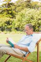 Happy mature man reading book