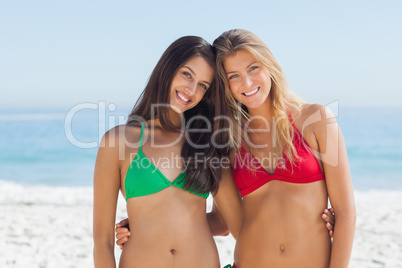Two pretty friends in bikinis posing