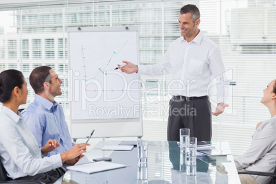 Smiling businessman giving presentation to his colleagues