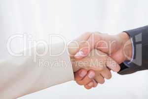 Close up on partners shaking hands