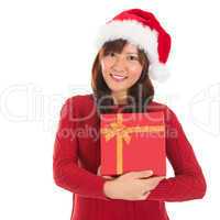 Asian Christmas Girl Holding Gift Box