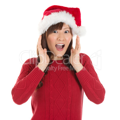 Shocked Asian Santa woman