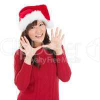 Happy Christmas woman say hello