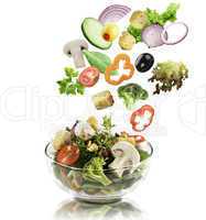 Vegetables Falling Into A  Salad Bowl