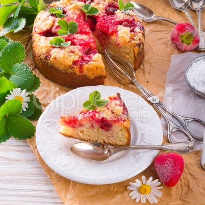 strawberry buttermilk cake with pistachios