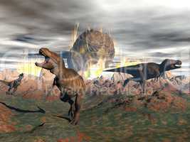 Tyrannosaurus dinosaur exctinction - 3D render