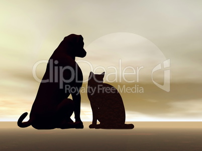 Cat and dog friendship - 3D render