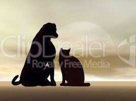Cat and dog friendship - 3D render