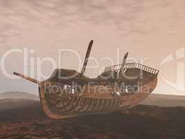 Wreck old boat on the sand - 3D render