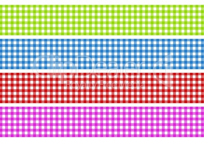 4 Streifen mit Tischdeckenmuster in grün, blau, rot und pink