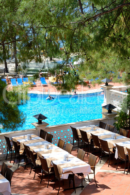 outdoor restaurant at modern luxury hotel, marmaris, turkey