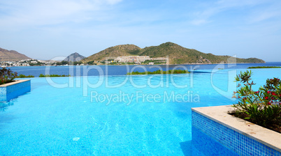 infinity swimming pool at luxury hotel, bodrum, turkey