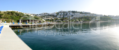 panorama of the beach on mediterranean turkish resort, bodrum, t