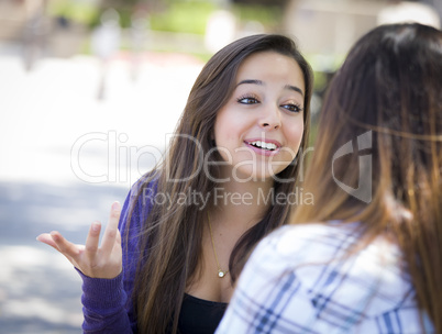 Expressive Young Mixed Race Female Sitting and Talking with Girl