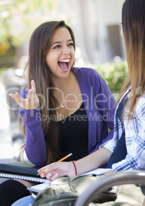 Expressive Young Mixed Race Female Sitting and Talking with Girl