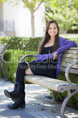 Mixed Race Female Student Portrait on School Campus