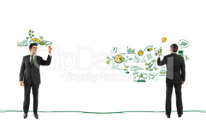 Businessman drawing financial concepts