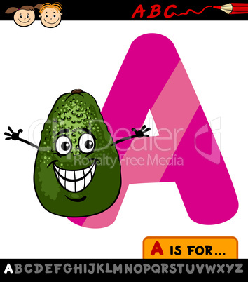 letter a with avocado cartoon illustration