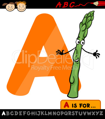 letter a with asparagus cartoon illustration