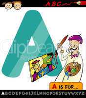 letter a with artist cartoon illustration