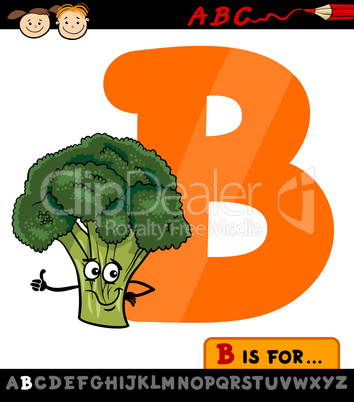 letter b with broccoli cartoon illustration