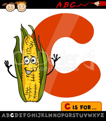 letter c with corn cartoon illustration