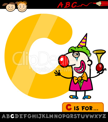 letter c with clown cartoon illustration