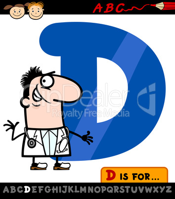 letter d with doctor cartoon illustration