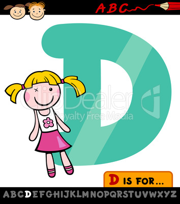 letter d with doll cartoon illustration