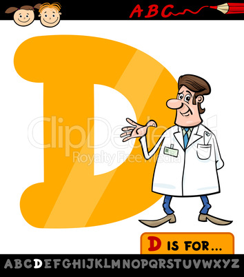 letter d with doctor cartoon illustration