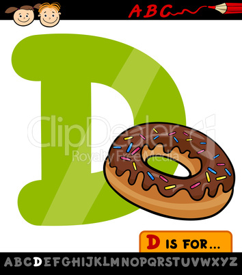 letter d with donut cartoon illustration