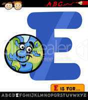 letter e with earth cartoon illustration