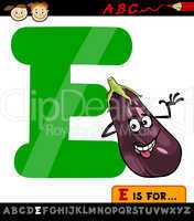 letter e with eggplant cartoon illustration