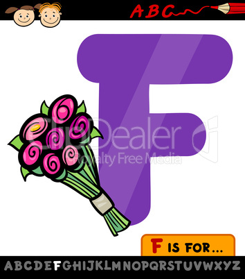 letter f with flowers cartoon illustration