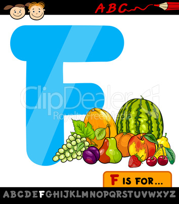 letter f with fruits cartoon illustration