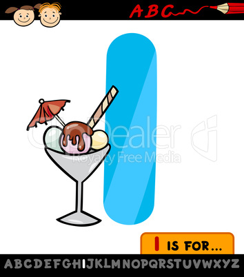 letter i with ice cream cartoon illustration