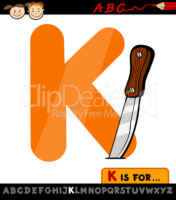 letter k with knife cartoon illustration